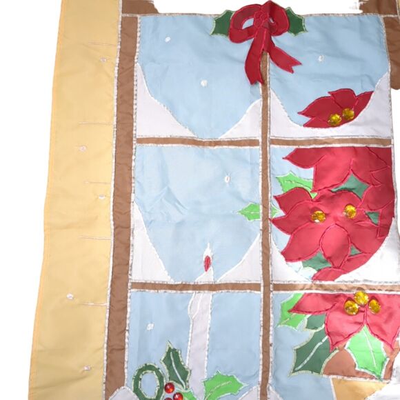 Embroidered Happy Holidays Flag Double Side 29.5"x43.5" Winter Window Snow Holly - Picture 4 of 13